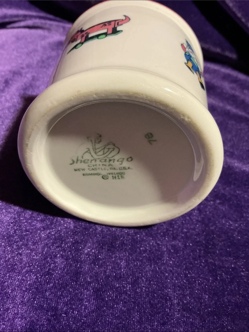 Children's White Ceramic Mug with Red Trim and Colorful Character Print